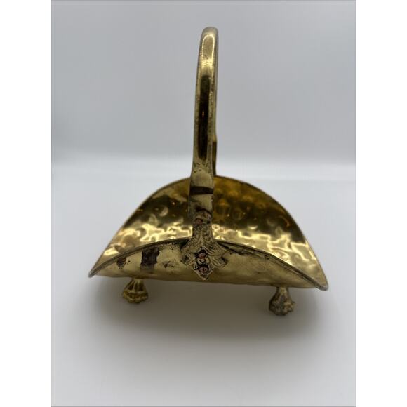 Vintage hammered brass miniature log holder 6.5”x7” Handle Claw Feet Mantle - Picture 2 of 8